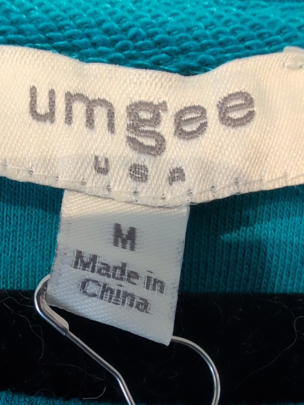 Umgee Teal French Terry Top Crochet Sleeves NWT Size M - Picture 4 of 6